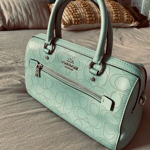 Coach Green Satchel with Embossed Leather